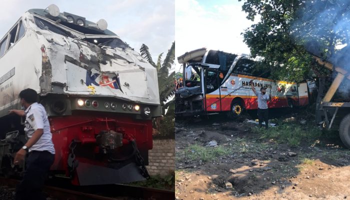 Breaking News , Laka Lantas Antara Bus vs Kereta Api di Desa Kedungwaru Tulungagung 4 MD di TKP 1 Orang Di RSUD