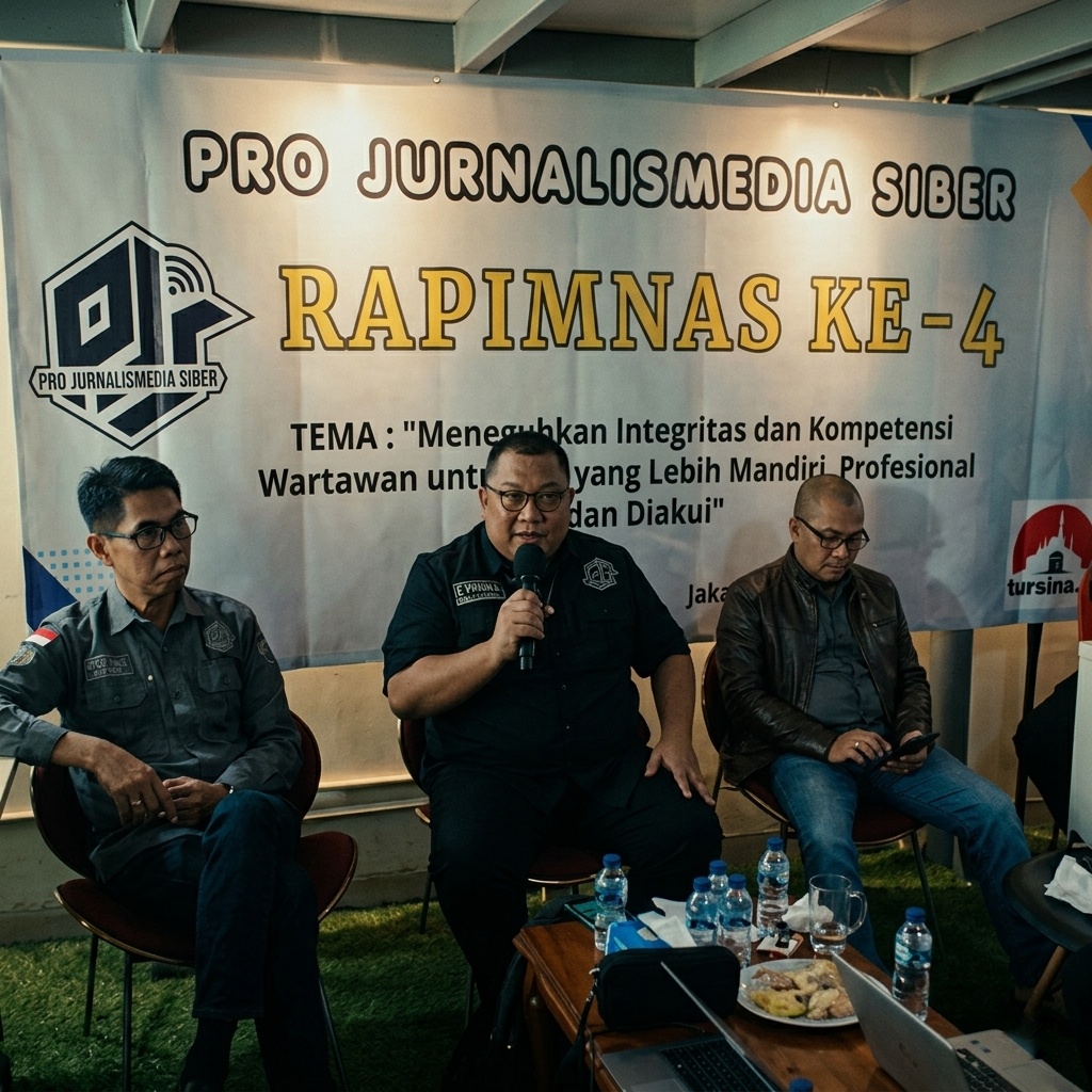 Caption: Ketua DPP PJS Divisi Advokasi dan Pembelaan Wartawan saat memberikan sambutan DPP PJS di Rakernas PJS, Selasa (12/05/2026) di Jakarta.